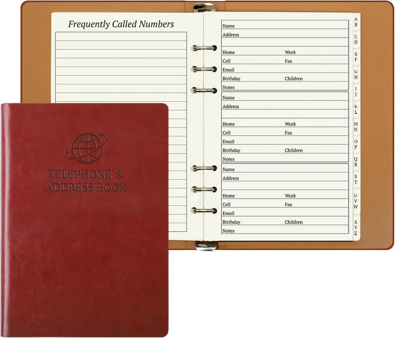 suituts Refillable Address Book with Alphabetical Tabs, 600 Entry Spaces Large Print Contact/Phone Books, PU Leather Hardcover Address Book for Seniors, Elderly - Image 1